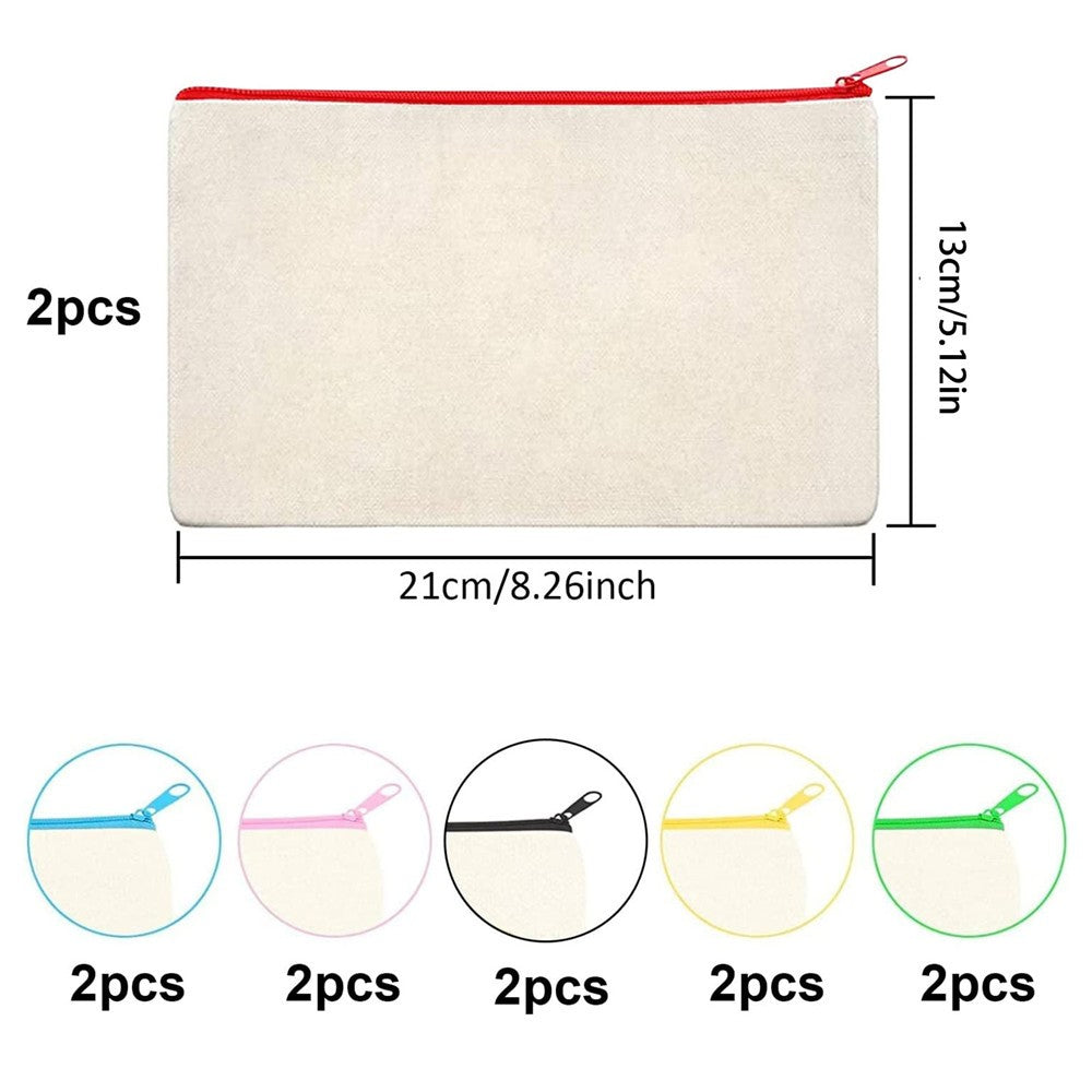 12Pcs Canvas Zipper Pouch Blank DIY Craft Pencil Case, Multipurpose Makeup Bags for Pen, Cosmetic, Invoice Bill