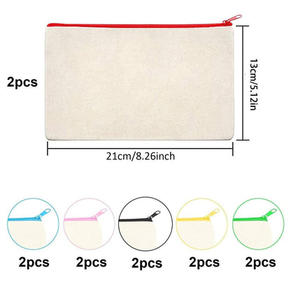 12Pcs Canvas Zipper Pouch Blank DIY Craft Pencil Case, Multipurpose Makeup Bags for Pen, Cosmetic, Invoice Bill
