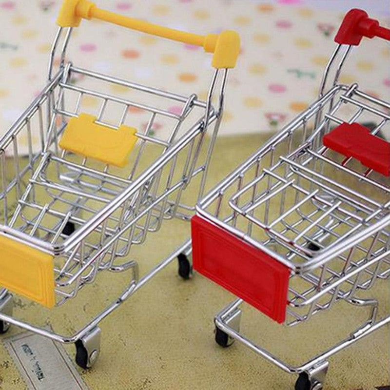 Mini Supermarket Shopping Trolley Cart Desktop Model Children's Toys Home Decoration Miniature