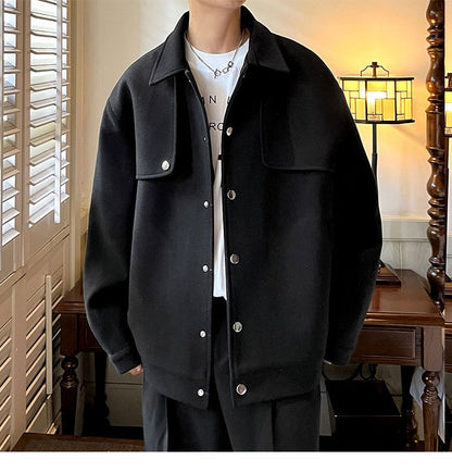 Winter Short Woolen Coat Men Warm Retro Thickened Woolen Jacket Men Streetwear Korean Loose Woolen Coat Mens Oversized Overcoat