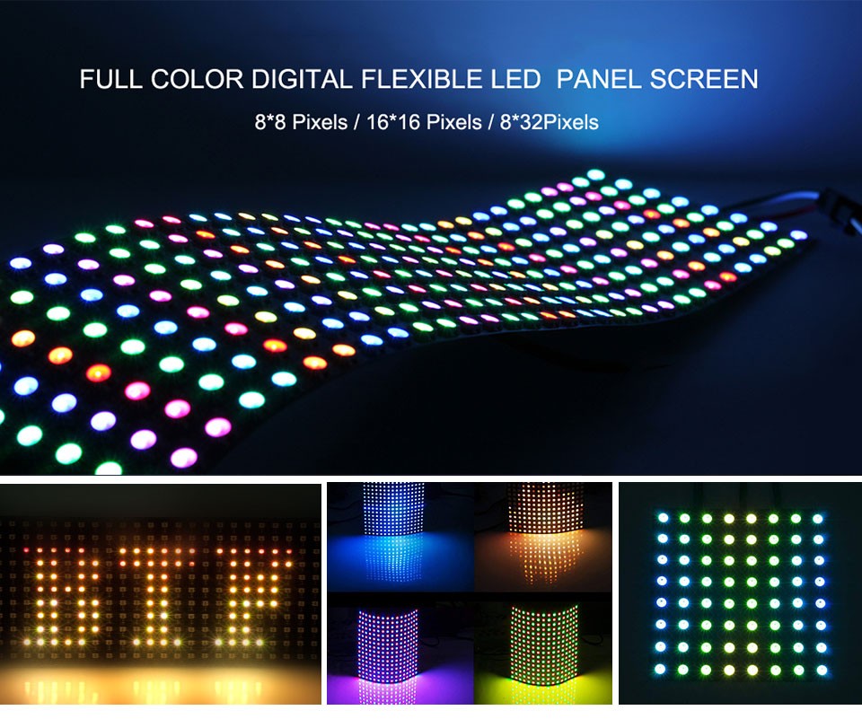 WS2812B RGB LED Panel Screen 8x8 16x16 8x32 256 Pixels Digital Flexible Programmed Individually Addressable Full Color DC5V