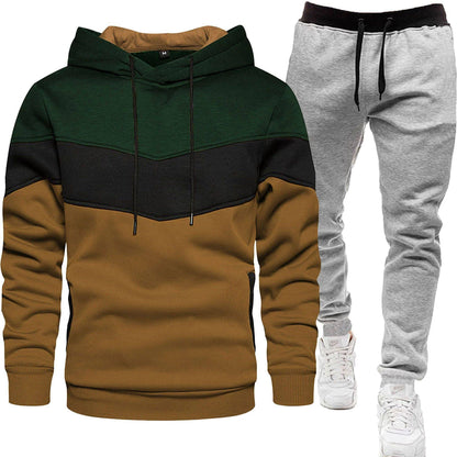 Autumn Winter Men's Color Block Hooded Sports Suit