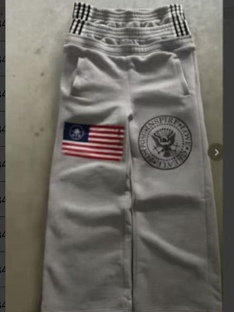 Calça Americana Masculina de Cintura Dupla, Calça da Moda de Rua, Calça Masculina com Letras Bordadas Retrô Estilo Harajuku, Unissex