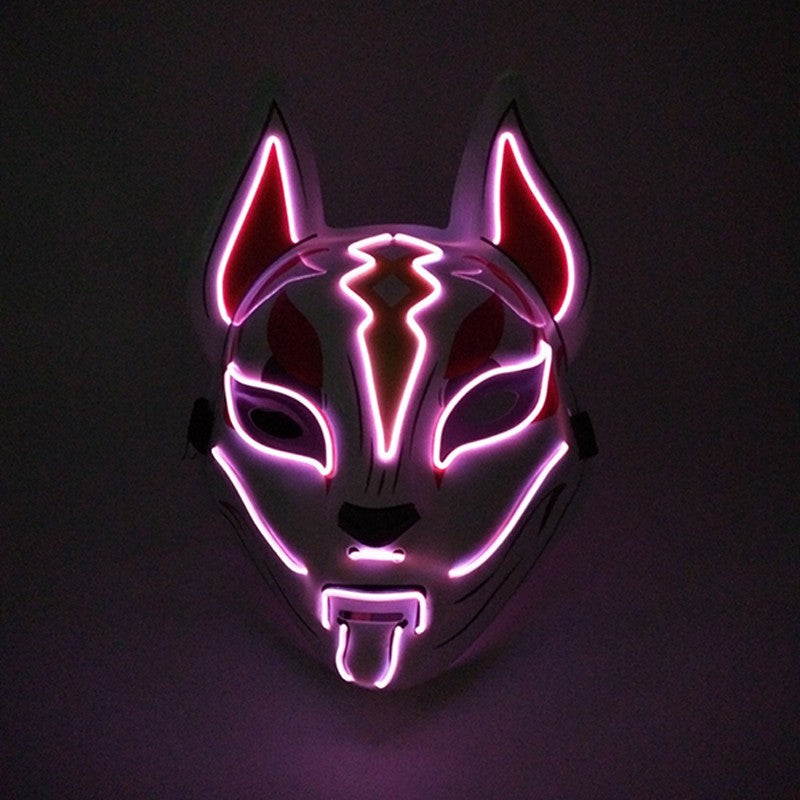 LED Fox Mask Neon Light Up Japanese Kitsune Mask for Halloween Cosplay Party Rave Festival Costume Glowing EL Wire Masque