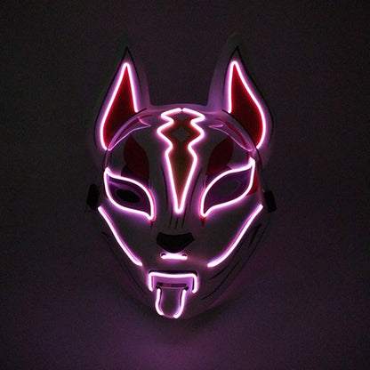 LED Fox Mask Neon Light Up Japanese Kitsune Mask for Halloween Cosplay Party Rave Festival Costume Glowing EL Wire Masque