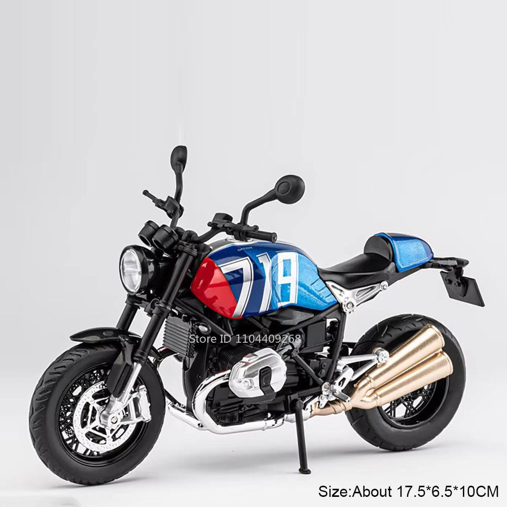 1:12 Escala R Nine T HP4 Modelo de Moto Carro de Brinquedo Liga Fundida Luz Música Amortecimento Modelos Miniatura de Motor Ornamento Presente