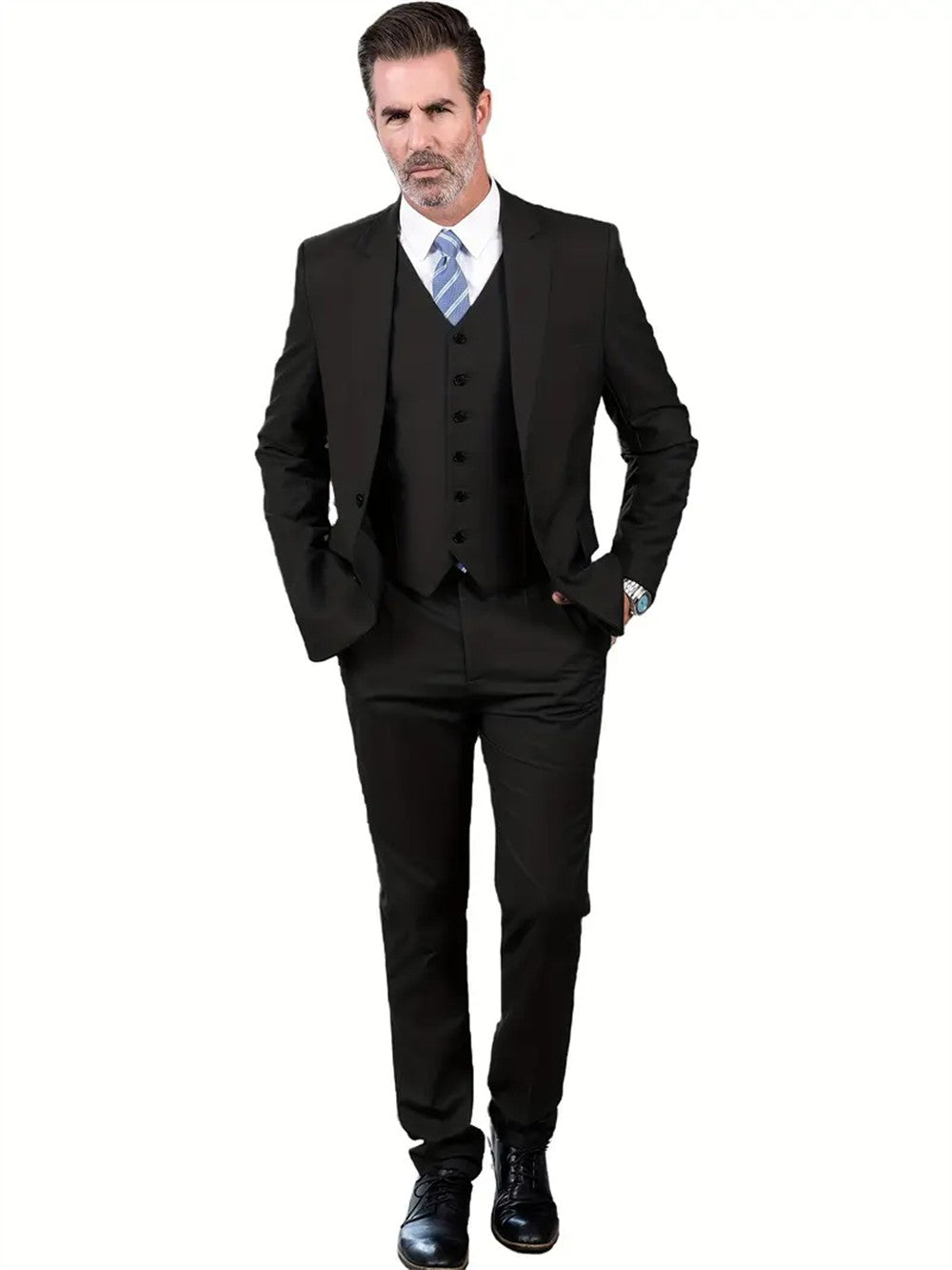 Men's Suits 3pcs Mens Business Suit Notch Lapel Blazer Formal Wedding Groom Pants Tux Vest Tuxedos (Blazer+vest+Pants)