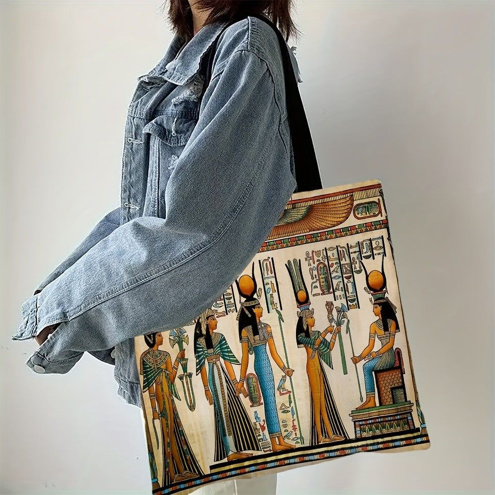 Ancient Egyptian Anubis Pharaoh Shopping Bags Vintage Casual Religious Theme Handbag Spacious Shoulder Bags, Lightweight Bag