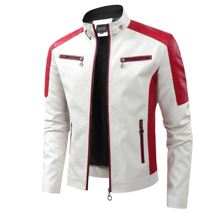 Autumn Men's Stand Collar Color-Block PU Jacket, Fashionable  Jackets, Spring Casual Coat. Asian Size Loose Fit Top.