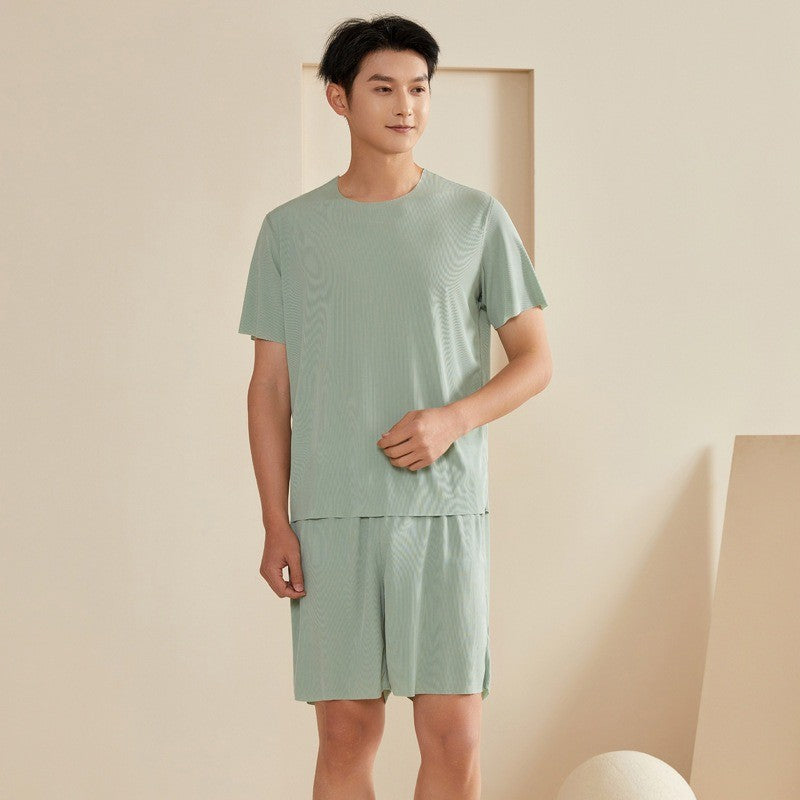 Super Thin Pajamas Suit Women Men Summer Ice Silk Cool Short-sleeved O-Neck Sleepwear Male Female Classic Simple Loungewear Suit