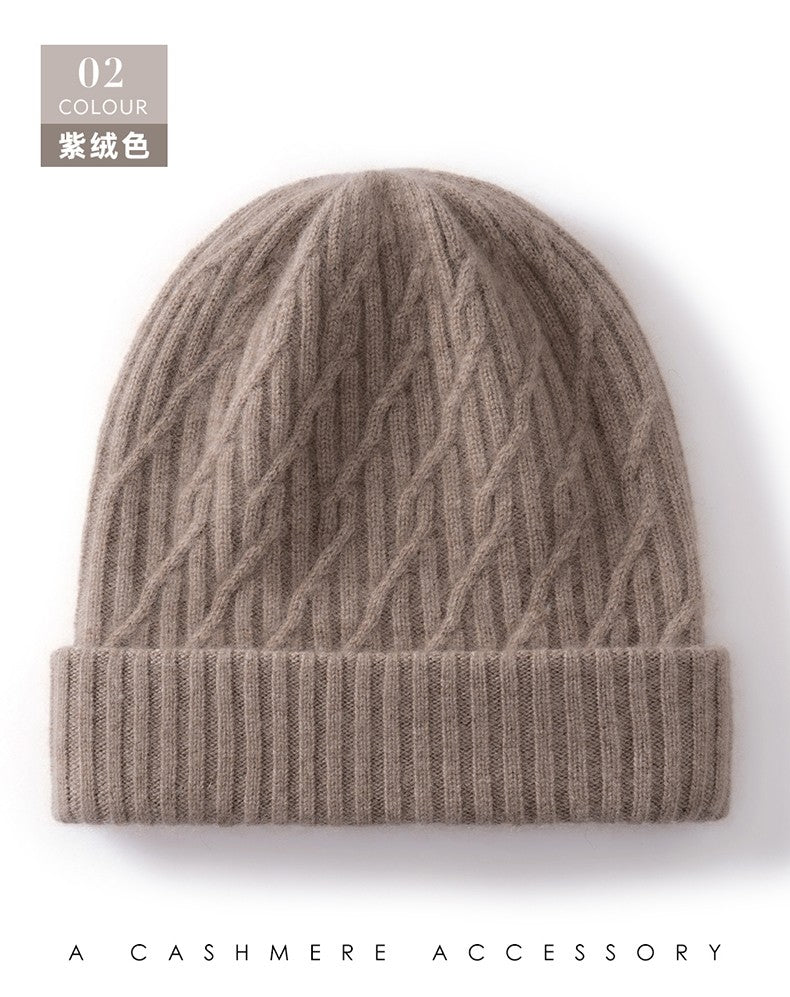 Autumn Winter 100% Cashmere Hat Double Layer Thickened Reversible Cold-Proof Unisex Knitted Wool Hat Versatile Ear Protection