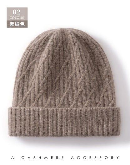 Autumn Winter 100% Cashmere Hat Double Layer Thickened Reversible Cold-Proof Unisex Knitted Wool Hat Versatile Ear Protection