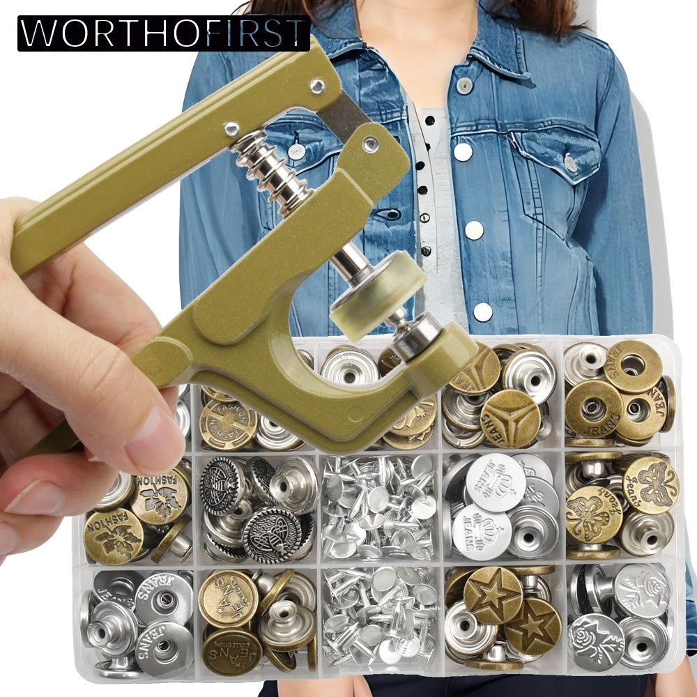 120Sets Jeans Buttons Shank Button with Pliers Sewing-Free Change Waist Size Buttons for Jeans Coat Sewing Accseeories