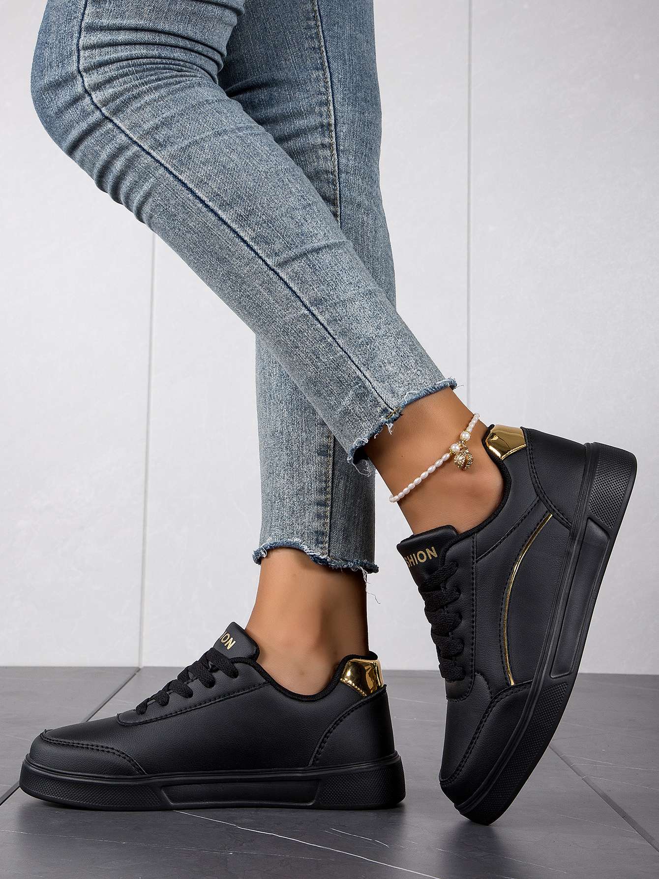 Baasploa Tênis Casual Feminino de Couro com Plataforma para Mulheres Clássicos Confortáveis Sapatos de Skate Antiderrapantes