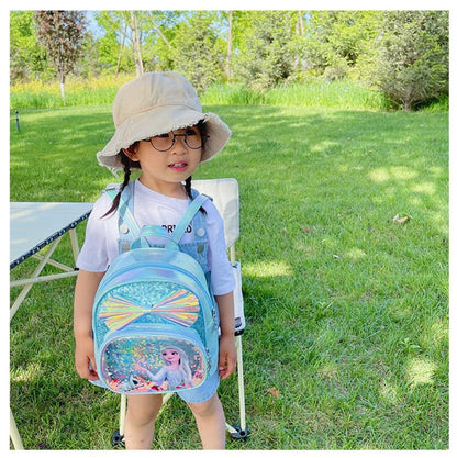 Mochila Mini de Glitter Princesa Elsa de Frozen da Disney, Linda com Laço de Lantejoulas, Bolsa Escolar de Jardim de Infância para Meninas, Desenho Animado Infantil, Mochila de Ombro Duplo
