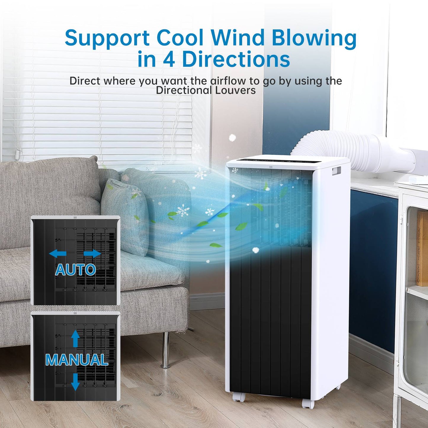 Ar Condicionado Portátil 8000 BTU, Unidade de Resfriamento AC 3 em 1, 2 Velocidades, Timer 24H, Baixo ruído, Instalação rápida para Quarto e Escritório