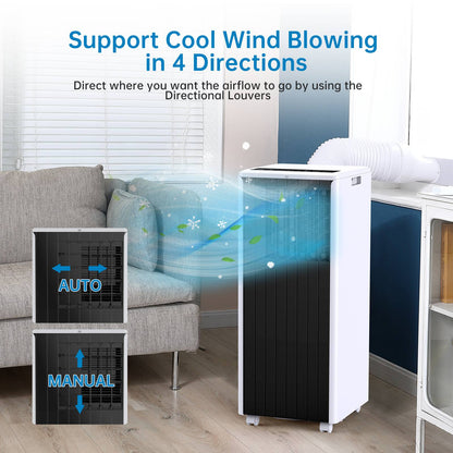 Ar Condicionado Portátil 8000 BTU, Unidade de Resfriamento AC 3 em 1, 2 Velocidades, Timer 24H, Baixo ruído, Instalação rápida para Quarto e Escritório
