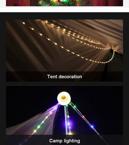 LED Light String Portable Camping Lights 1800mAh Rechargeable 8m Outdoor Atmosphere Tent Wedding Christmas Decor Strip Star Lamp