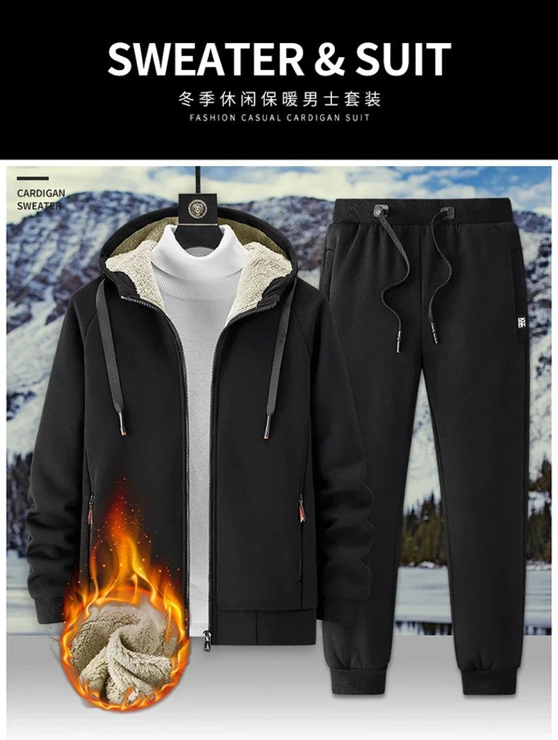 Lamb Cashmere Tracksuit Set Winter Men Sportsuit Gym Sportswear New Thermal Hoodies Fleece Tracksuit Windproof Sport Suit Men