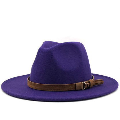 New Women Men Wool Fedora Hat With Leather Ribbon Gentleman Elegant Lady Winter Autumn Wide Brim Jazz Church Panama Sombrero Cap