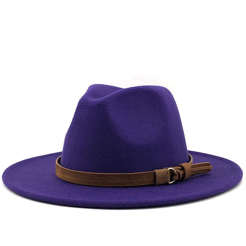 New Women Men Wool Fedora Hat With Leather Ribbon Gentleman Elegant Lady Winter Autumn Wide Brim Jazz Church Panama Sombrero Cap