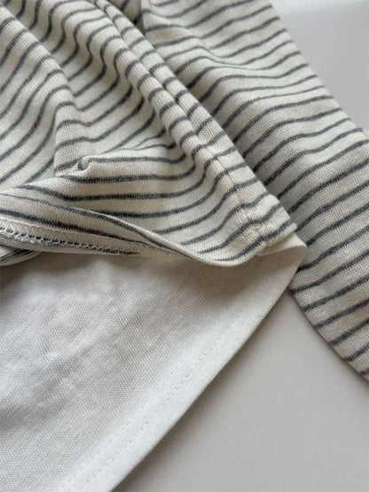 Stripe Button Long Sleeve T-shirt Slim Fit Fake Two-piece Women's Top 2025 Autumn Fashion Casual Long Sleeve Tops