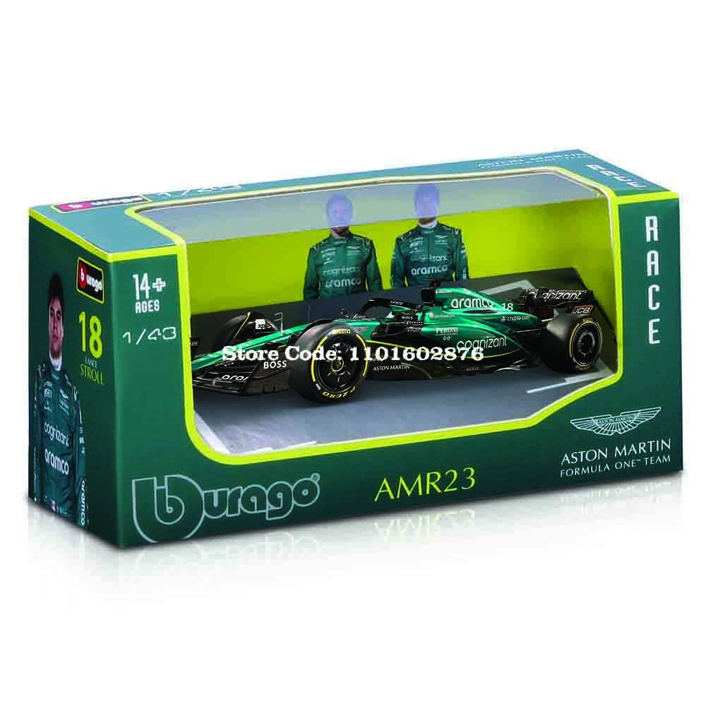 Bburago 1:43 F1 Aston Martin Aramco F1 Team AMR23 2023 #14 Alonso #18 Stroll Carro de Liga Metálica Modelo Fundido Colecionável