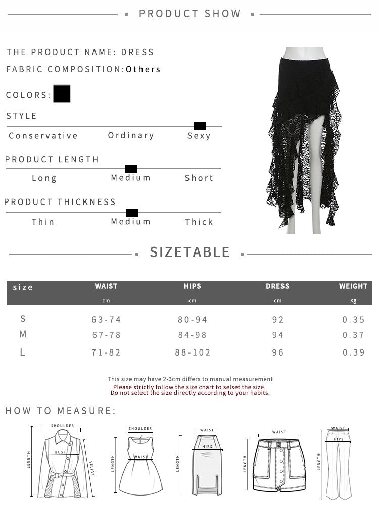 Nibber Tassels Women Skirts Irregular Hem Multi-Layered Ruffles Lace Patchwork S