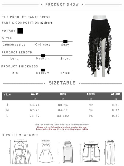 Nibber Tassels Women Skirts Irregular Hem Multi-Layered Ruffles Lace Patchwork S