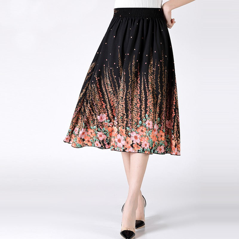 Women's Plus Size Half Skirt 2024 Summer New Bohemian Style Printed Pleated Skirt Fashionable Spring Women's Clothing