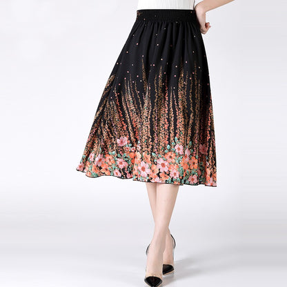 Women's Plus Size Half Skirt 2024 Summer New Bohemian Style Printed Pleated Skirt Fashionable Spring Women's Clothing