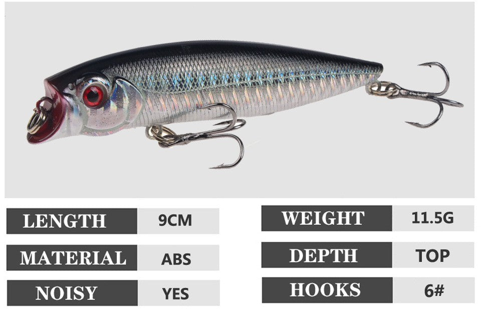 POETRYYI 1pc Isca de Pesca Artificial Popper 9cm/11g Popper de Superfície 17 Cores Isca Rígida Wobblers de Plástico Acessórios de Pesca