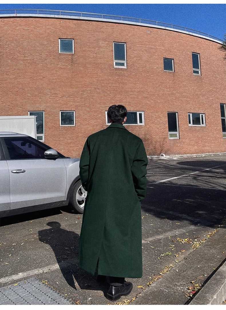 Mauroicardi Autumn Winter Long Warm Oversized Soft Dark Green Black Woolen Coat Men Loose Casual Korean Wool Blends Overcoat