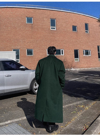 Mauroicardi Autumn Winter Long Warm Oversized Soft Dark Green Black Woolen Coat Men Loose Casual Korean Wool Blends Overcoat