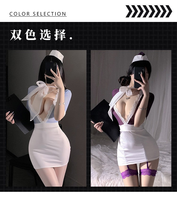 Japanese Advanced Club Flight Attendant Service Sexy Cosplay Costumes Lingerie Stewardess Hip Wrap Skirt Nightclub Bar Uniform