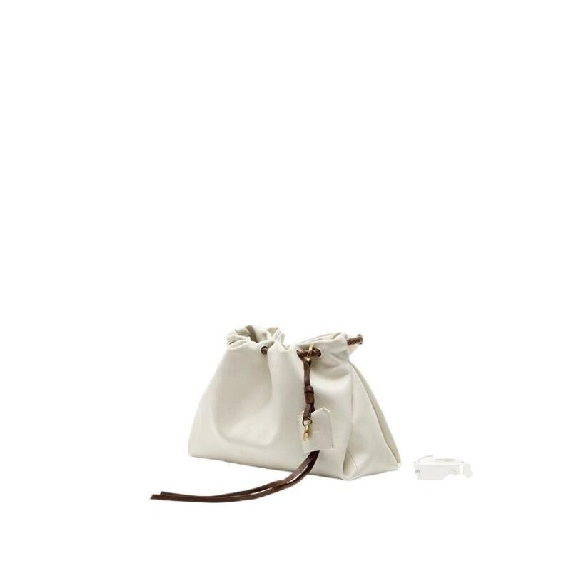 Songmont Genuine Leather Mini Bucket Bag Adjustable Drawstring Multi Straps White Black Blue Casual Chic Crossbody Bag Oversized