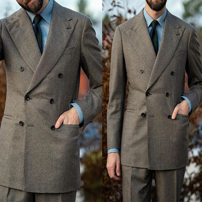 Autumn Winter New Woolen Men's Suit 2 piece Set Tailored suit jacket suit pants Beige Black Men's business suit