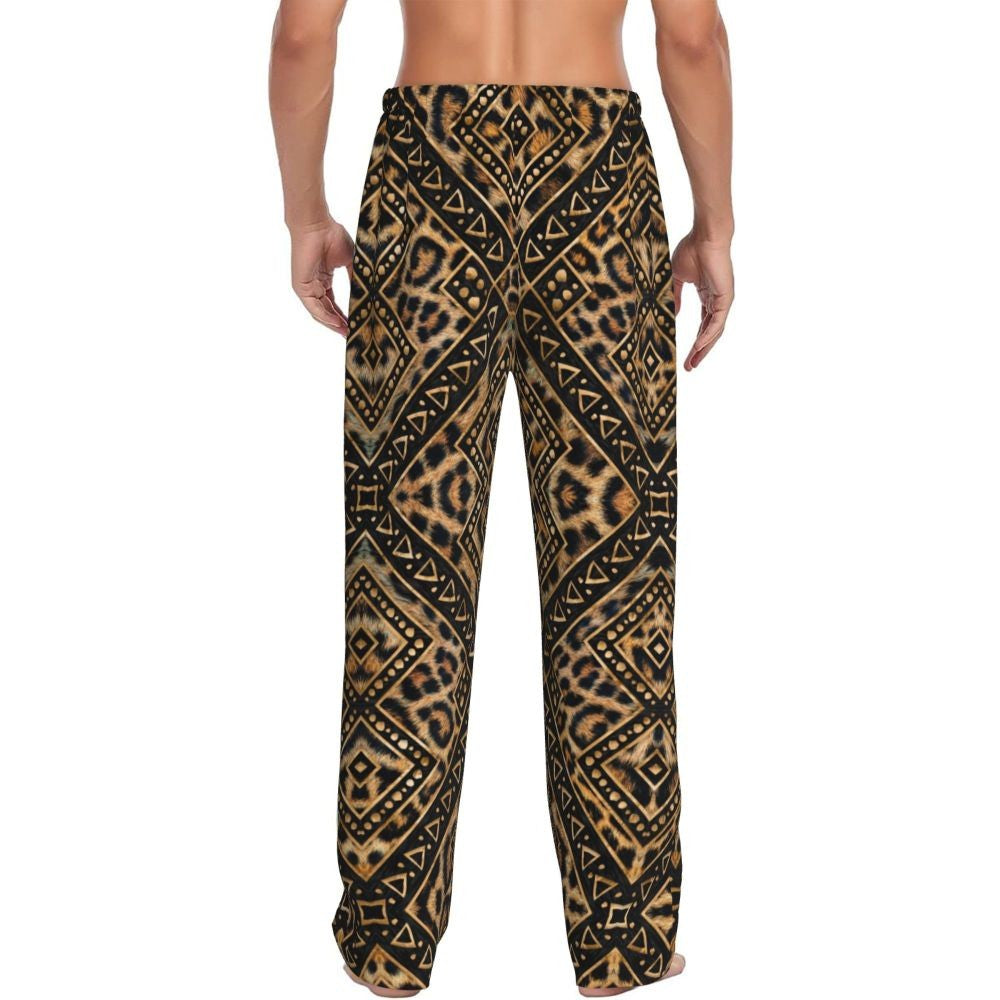 Custom Leopard Print Pajama Pants Men's Animal Skin Sleepwear Lounge Sleep Bottoms Stretch with Pockets
