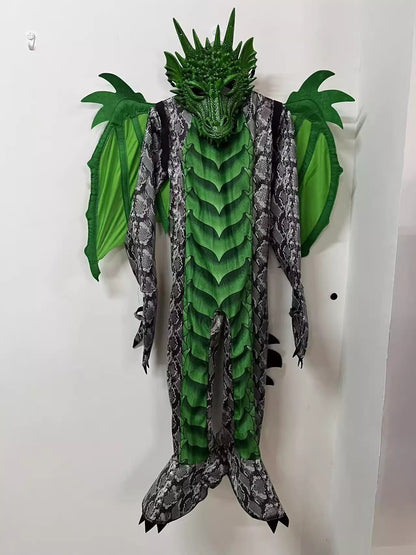 2025 New Arrival Dragon Jumpsuit With Wing And Mask Halloween Outfit Child Boys Black Blue Dragon Costume Halloween Dress Up
