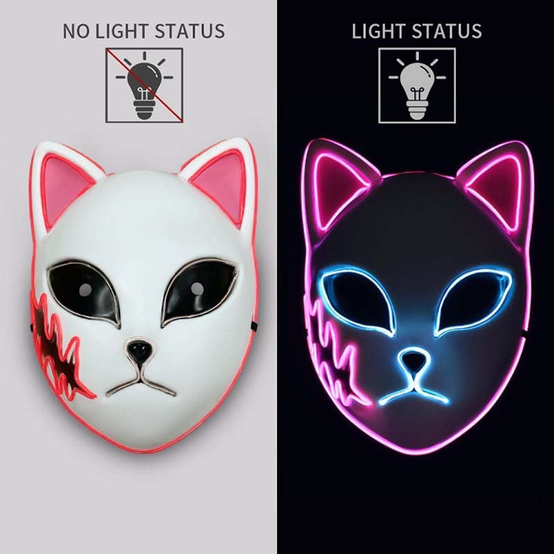 Glowing Demon Slayer Led Face Mask Anime Cosplay Prop Cat Face Fox Halloween Cold Light Flashing Mask Party Costume