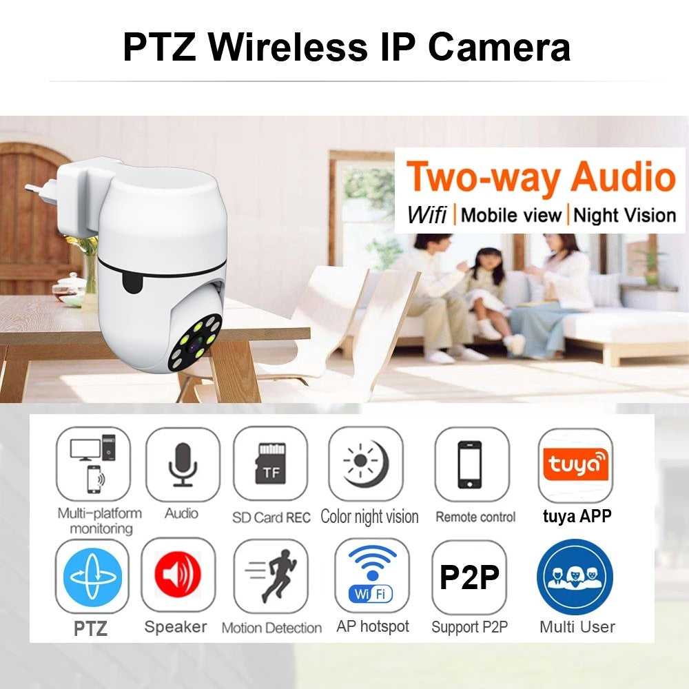Tuya PTZ IP Camera Wireless Human Auto Tracking Cctv Security Surveillance Smart Cloud Color Night Vision Wifi Home Cam
