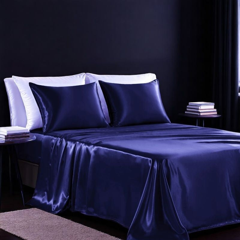 3/4Pcs Satin Sheet Se Silky & Luxury Bed Set, Soft Deep Pocket Sheets Cooling Bed Set, 1 Fitted Sheet,1 Flat Sheet,1/2Pillowcase