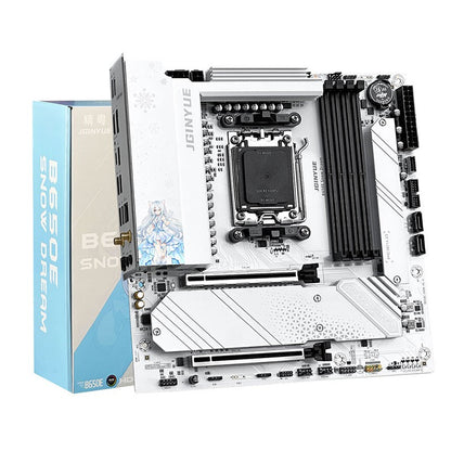 Placa-mãe JGINYUE AM5 B650E Snow Dream, compatível com AMD Ryzen 9000/8000/7000, PCIe 5.0, DDR5 7000+(OC), LAN 2.5G, ARGB