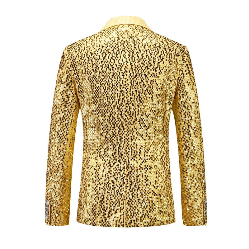 High-quality Sequined Suits Men Clothing Gold / Silver Autumn / Winter New Male Wedding Banquet Party Dress Blazer and Pant