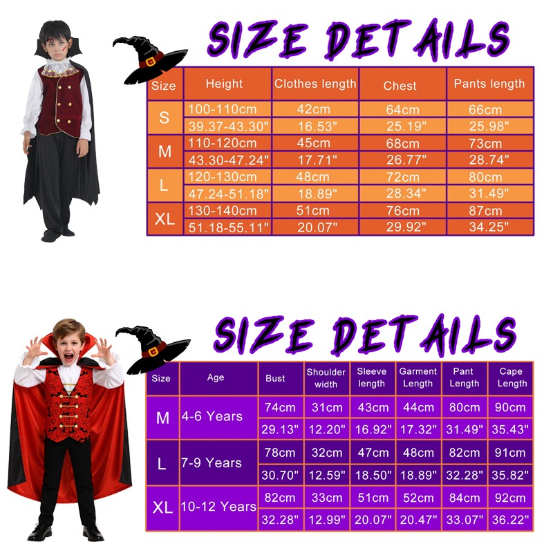 Kids Vampire Cosplay Costume for Boys Men Halloween Carnival Party Costumes with Walking Cane Stickers False Teeth