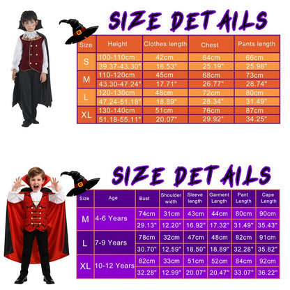 Kids Vampire Cosplay Costume for Boys Men Halloween Carnival Party Costumes with Walking Cane Stickers False Teeth