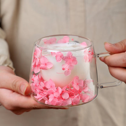 Copo de Vidro de Parede Dupla 200ml Transparente com Padrão de Flores Caneca de Chá Leite Café com Alça Presente para Amigos Copo de Água para Casa