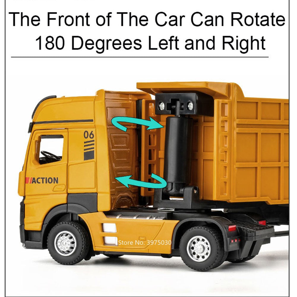 1:50 Miniatura de Caminhão Basculante Brinquedos Modelo 3 Portas Aberto Veículo de Engenharia Estendido Luz Som Carro Meninos Presente de Festival