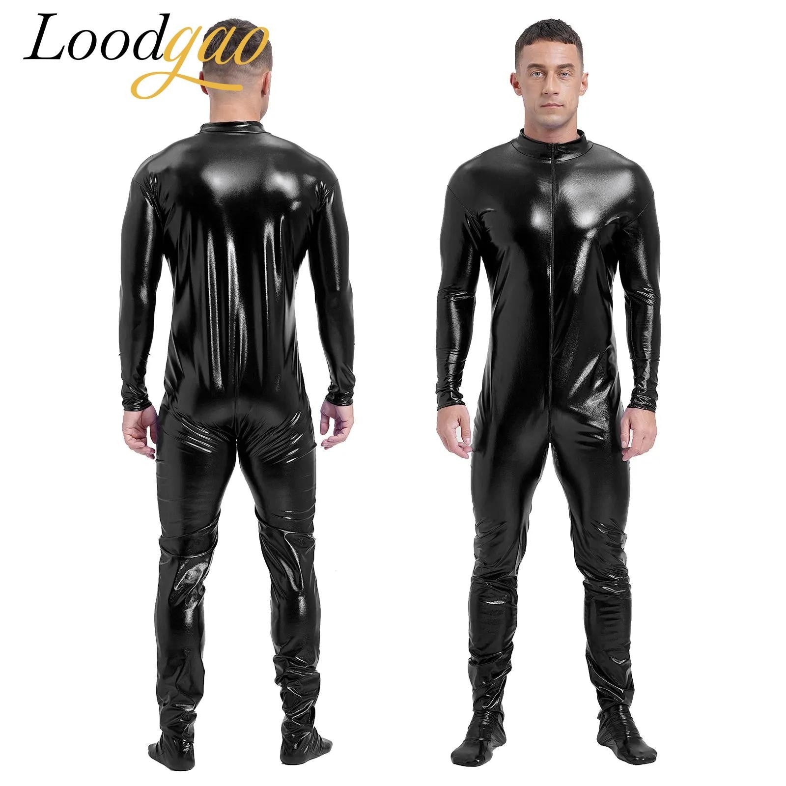 Men's Shiny Metallic Zentai Dress-up Jumpsuit Cosplay Costume Performance Stage Disco Clubwear Full Body Unitard Tights Leotard