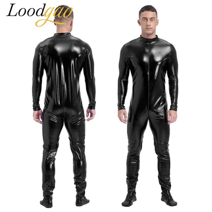 Men's Shiny Metallic Zentai Dress-up Jumpsuit Cosplay Costume Performance Stage Disco Clubwear Full Body Unitard Tights Leotard